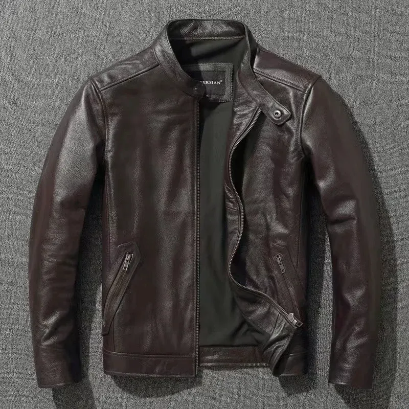 Blouson moto cuir de vache style café racer homme, photo 4