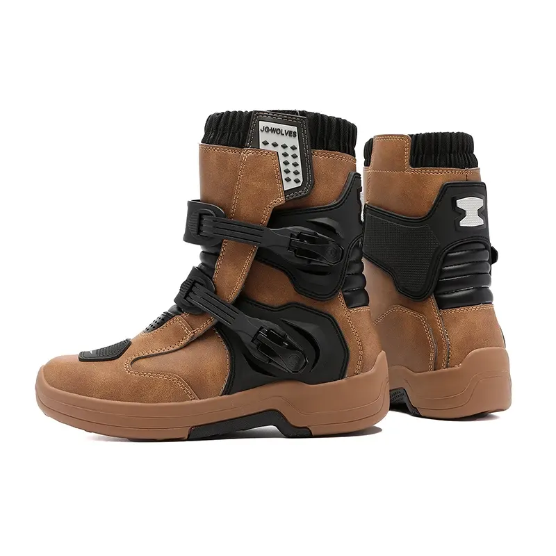 Bottes moto trail en cuir imperméables, double boucle