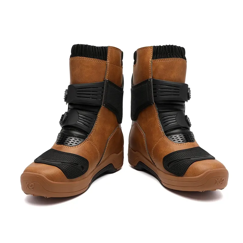 Bottes moto trail en cuir imperméables, double boucle, photo 2
