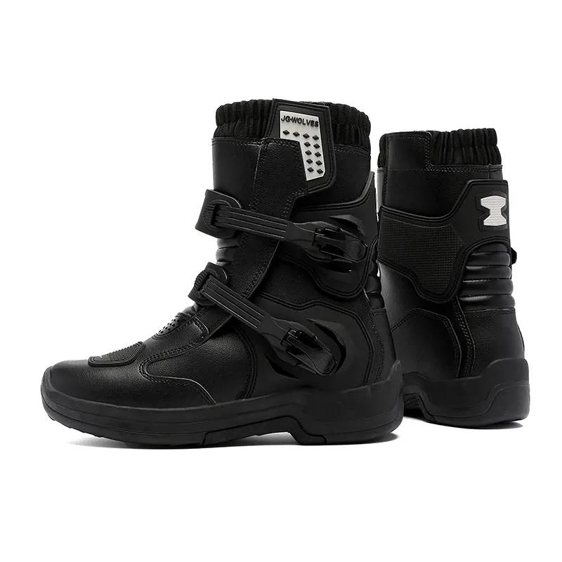 Bottes moto trail en cuir imperméables, double boucle, photo 4