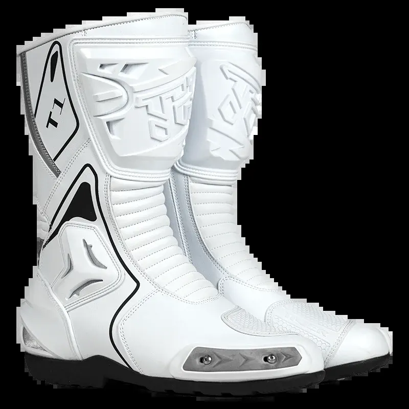 Bottes de motocross PRO-BIKER T1 en cuir, imperméables, couleur Blanc