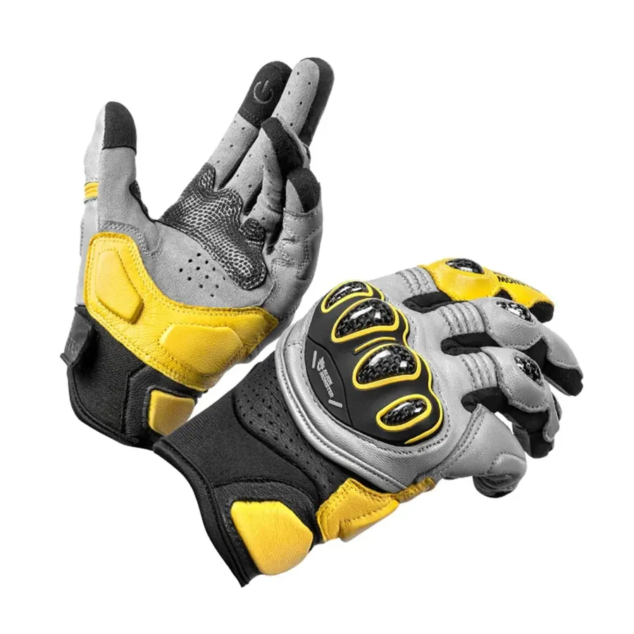 Gants moto cuir ALIEN MONSTER à coques, manchette courte, couleur Gris et jaune