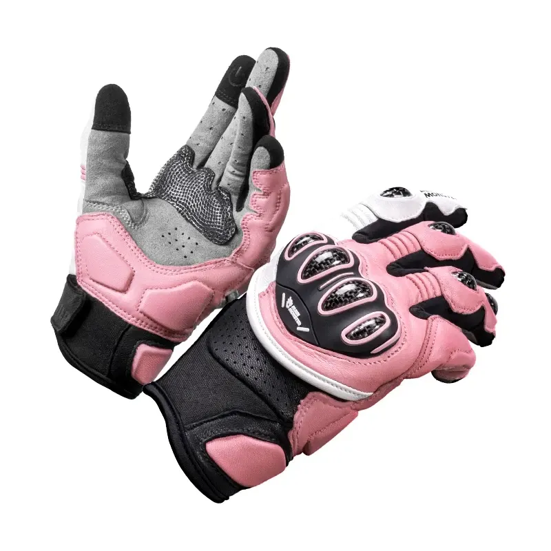 Gants moto cuir ALIEN MONSTER à coques, manchette courte, couleur Rose