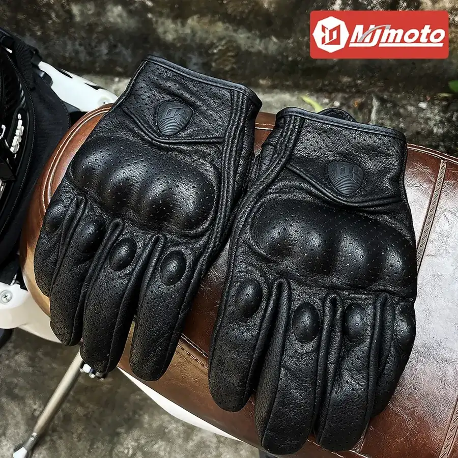 Gants moto cuir rétro perforés, photo 3