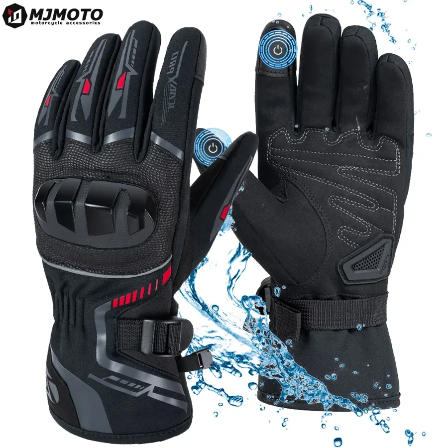 Gants moto d'hiver imperméables avec coques, compatibles tactile