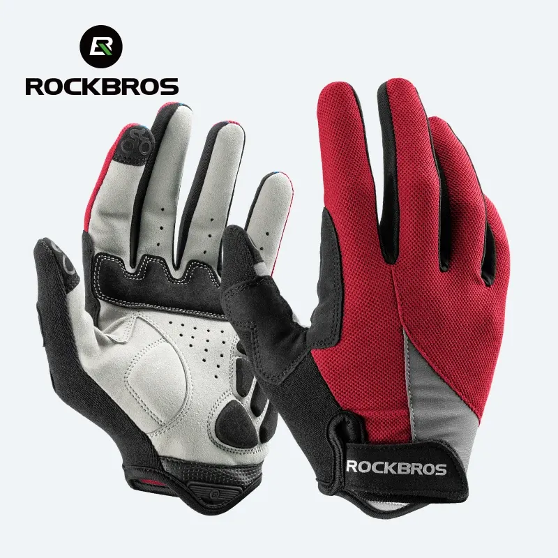 Gants de vélo longs ROCKBROS tactiles, homme et femme, couleur Rouge