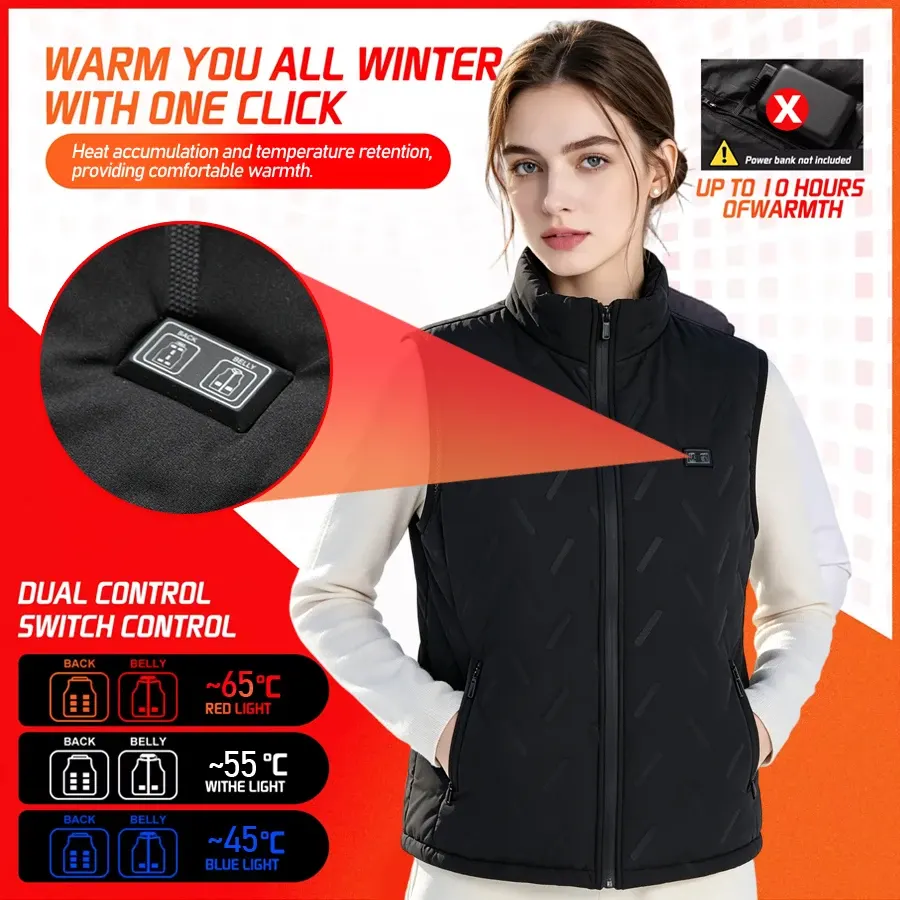 Gilet chauffant USB 9 zones, 3 niveaux de chaleur, homme et femme, photo 5