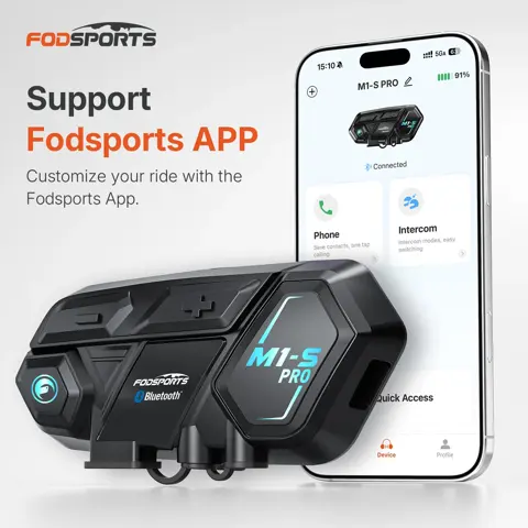 Intercom moto Fodsports M1-S Pro avec application, 10 motards