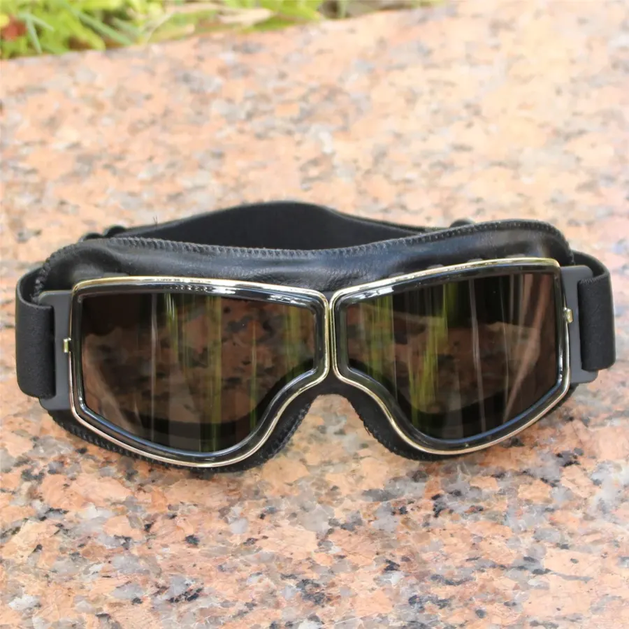 Lunettes moto vintage aviateur en cuir, photo 3