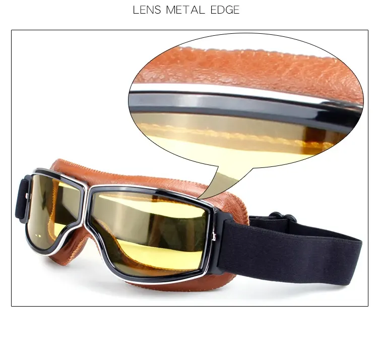Lunettes moto vintage aviateur en cuir, photo 5