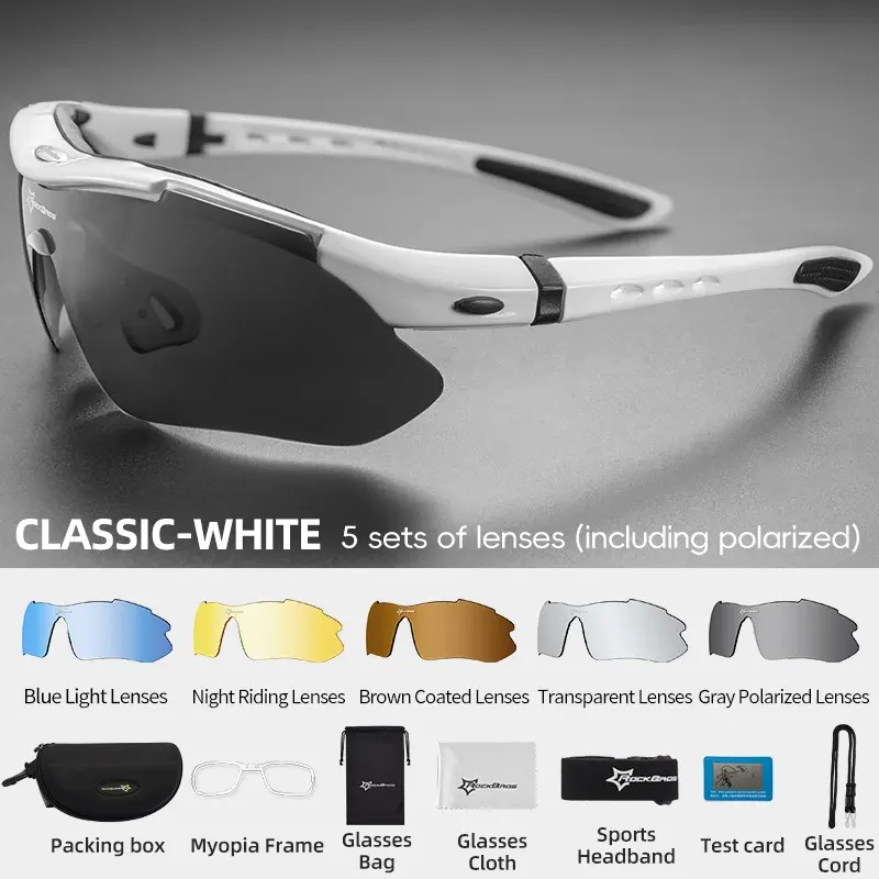 Lunettes de soleil polarisées ROCKBROS avec 5 verres interchangeables, couleur Blanc