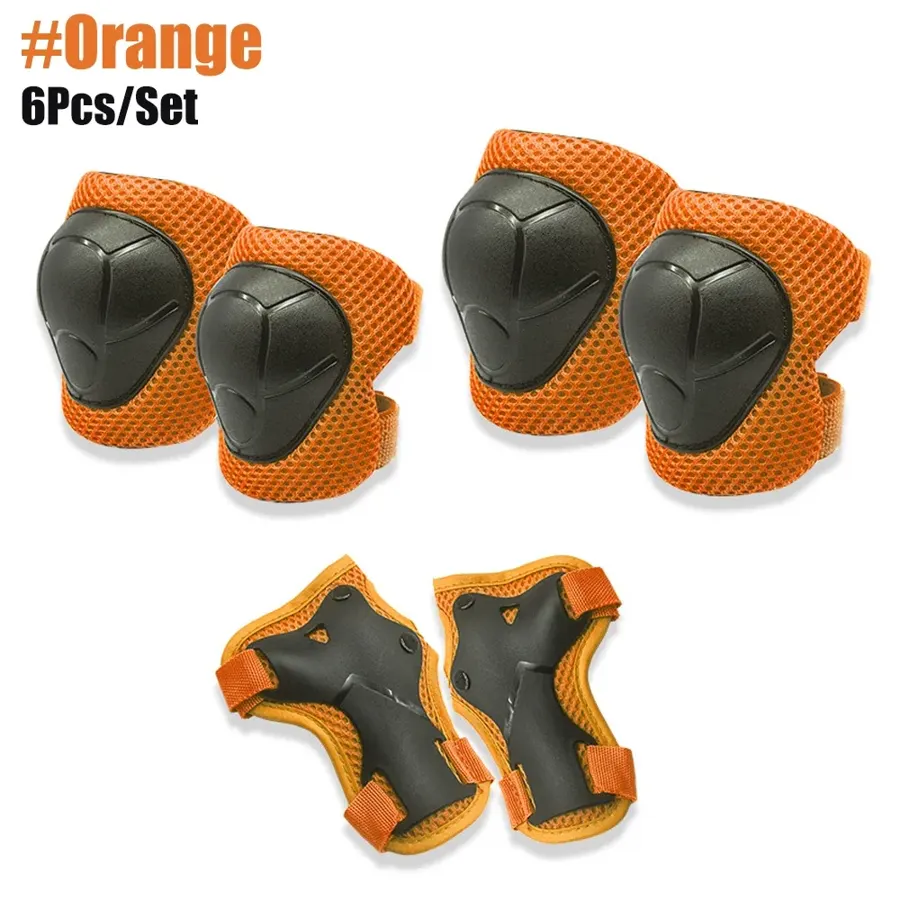 Protections enfant genoux, coudes et poignets (6 pièces), 3 à 15 ans, couleur Orange