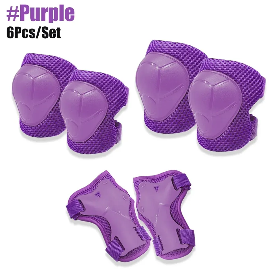 Protections enfant genoux, coudes et poignets (6 pièces), 3 à 15 ans, couleur Violet