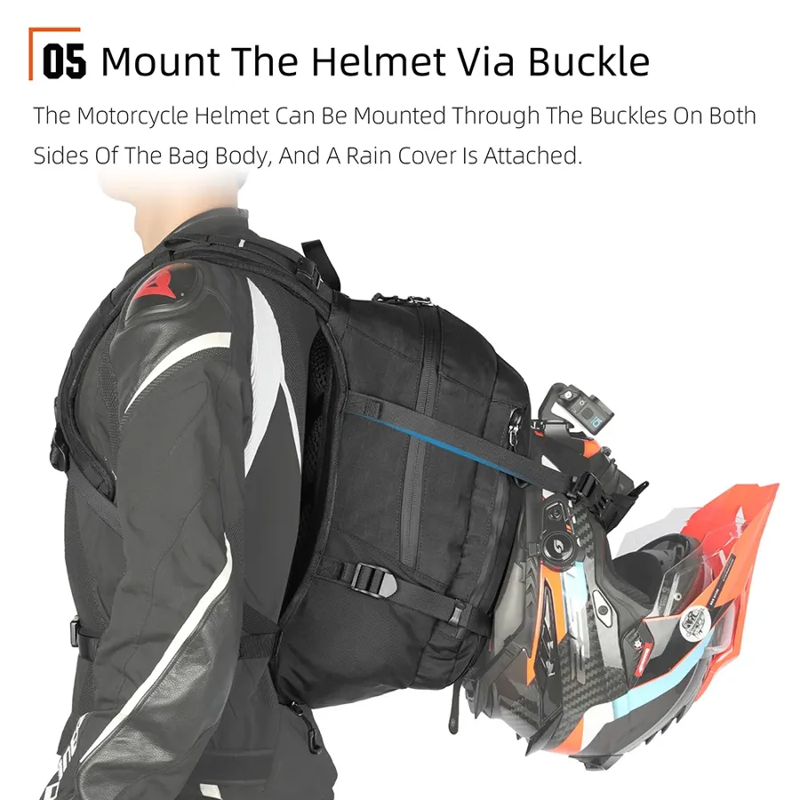 Sac à dos moto Rhinowalk 23 L à boucle magnétique, porte-casque et poche à eau, photo 2