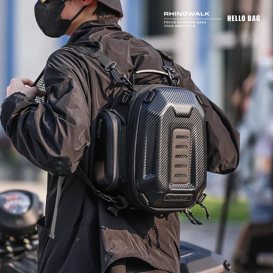 Sacoche arrière Rhinowalk coque rigide extensible 12-18 L, portable en sac à dos, photo 2